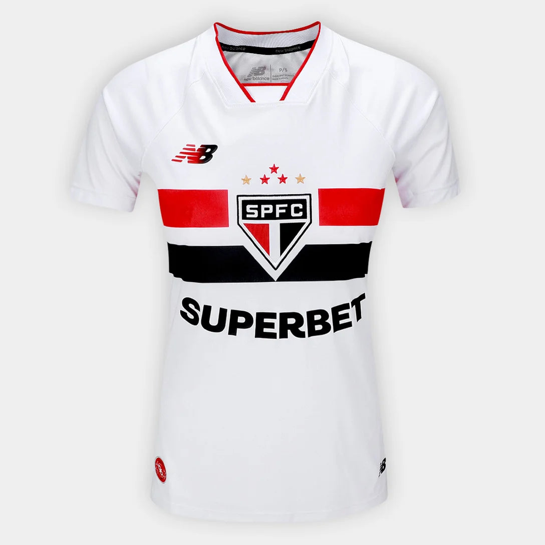 Camisa São Paulo I 2026/27 Torcedor New Balance Feminina- Branco+Vermelho