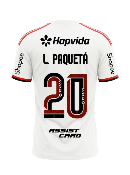 Camisa Flamengo Jogo 1 Branco Adidas 2026 – Com Kit Patrocínio – L. Paquetá 20