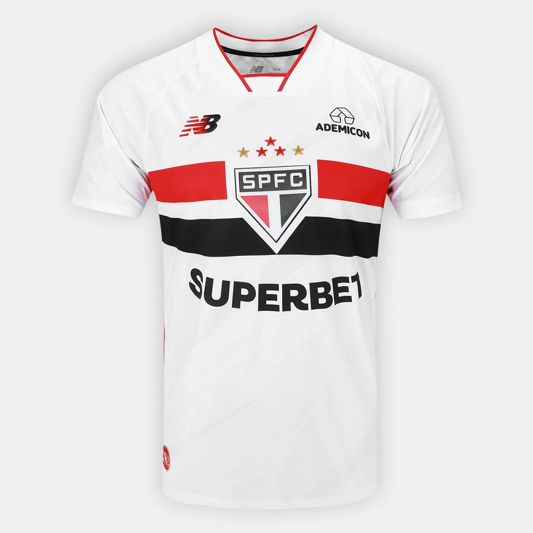 Camisa São Paulo I 2026/27 Jogador New Balance Masculina - Branco+Vermelho