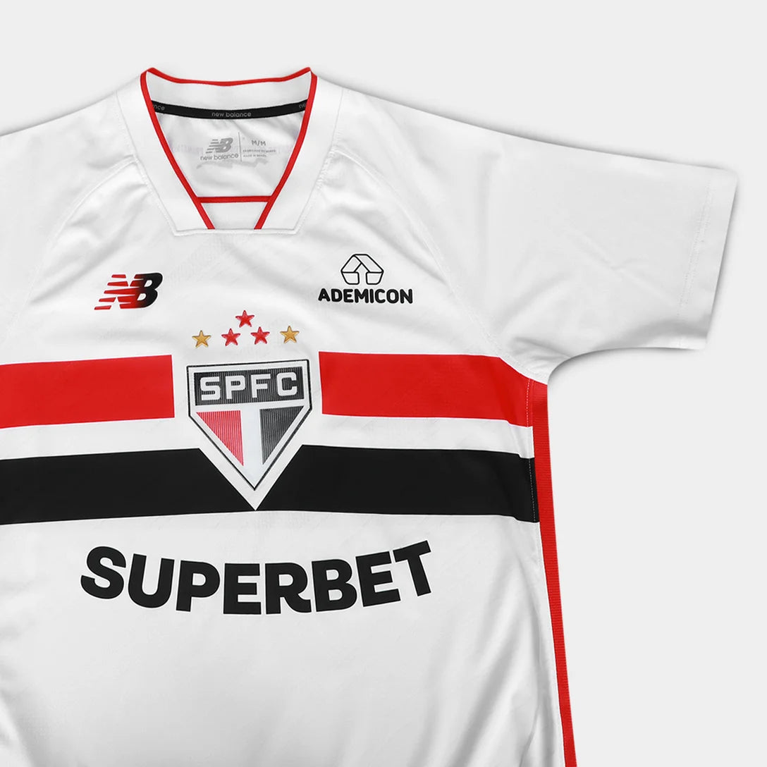 Camisa São Paulo I 2026/27 Jogador New Balance Masculina - Branco+Vermelho