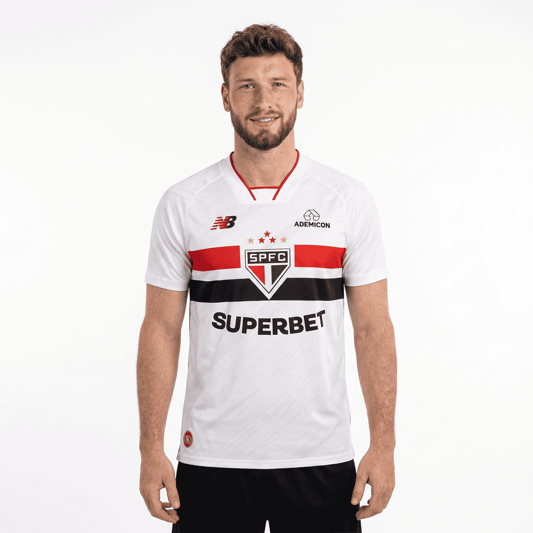 Camisa São Paulo I 2026/27 Jogador New Balance Masculina - Branco+Vermelho