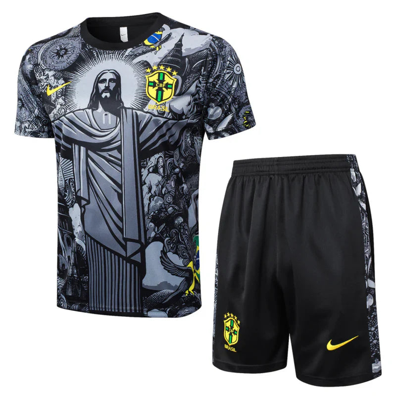 Kit Seleção Brasileira Preto Cristo Redentor 2024 Unissex
