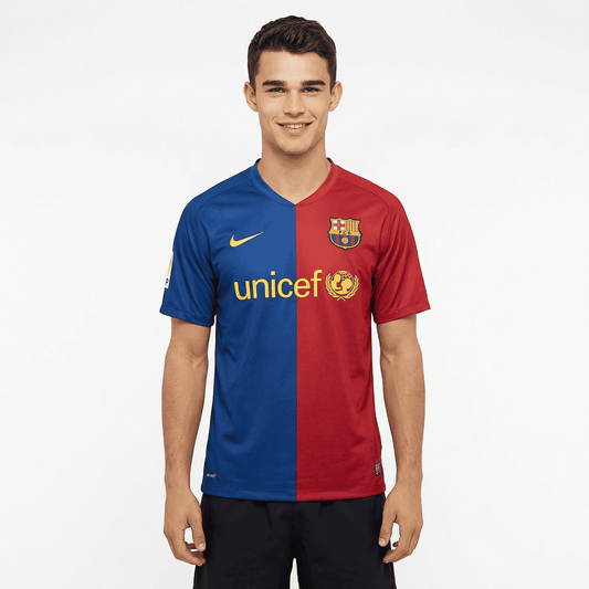 Camisa Retro Barcelona 08/09 Azul e Grená Home