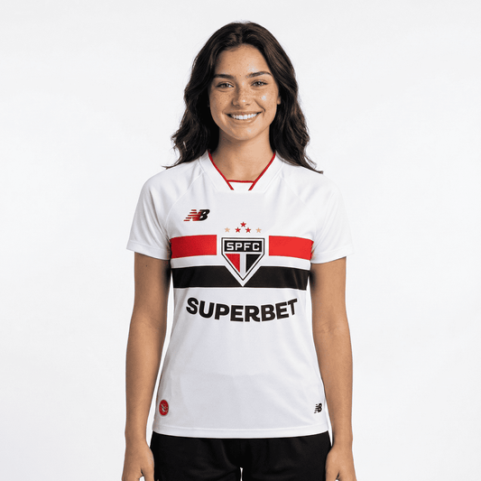 Camisa São Paulo I 2026/27 Torcedor New Balance Feminina- Branco+Vermelho