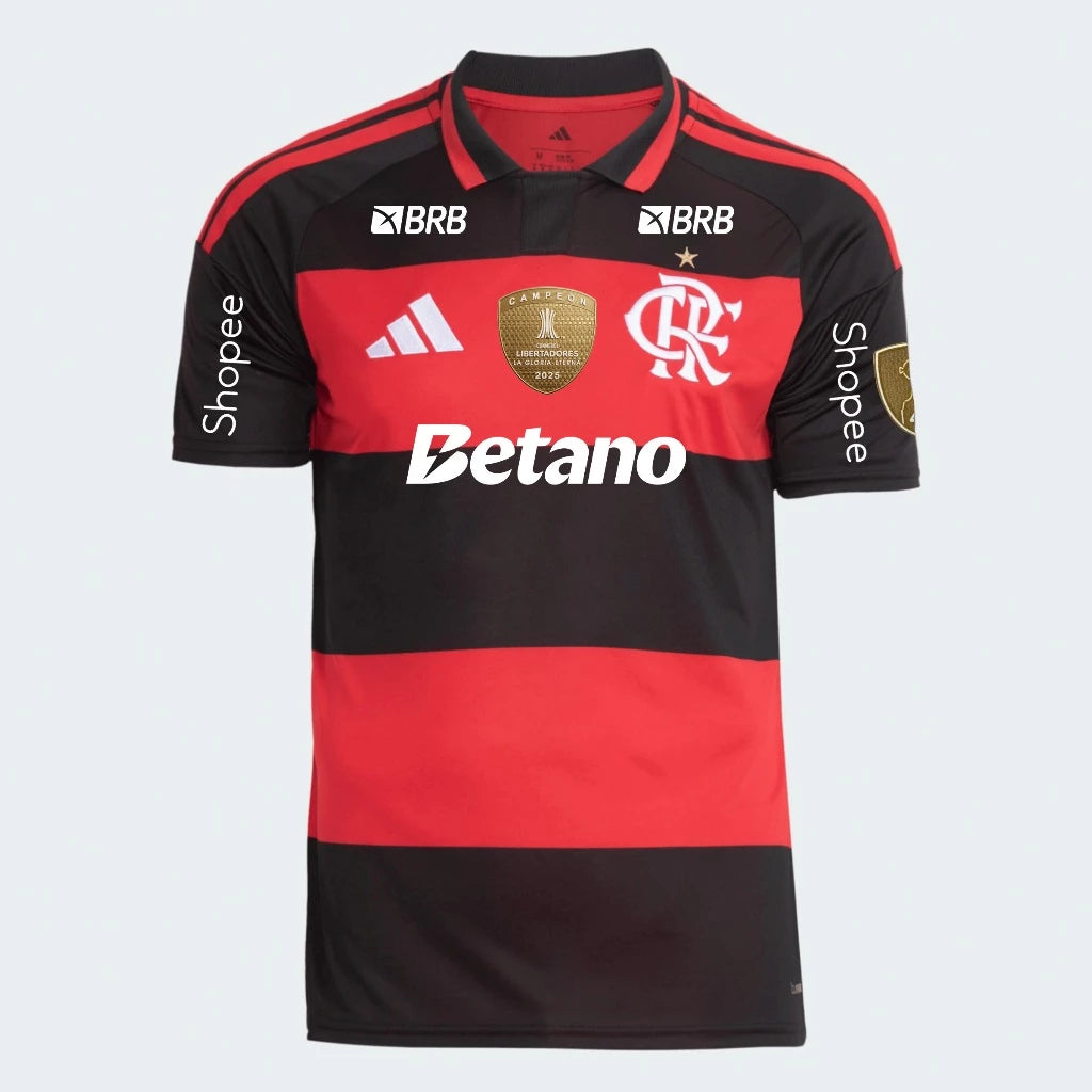 Camisa Flamengo Jogo 1 2026/27 Kit Patrocínio + Kit Patchs CAMPÉON Libertadores 25