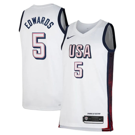 Regata USA Basquete 2024 Nike Swingman Jersey Unisex Anthony Edwards #5 Branca